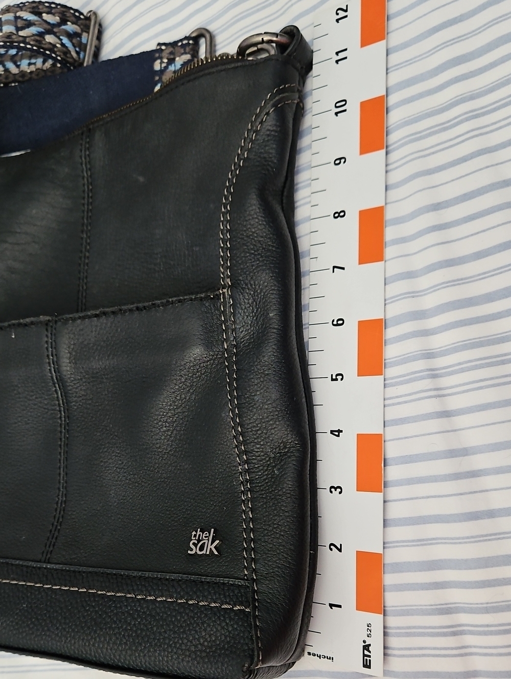 The Sak " LUCIA" Black Leather Crossbody with Woven Blue Accent Strap - Picture 12 of 17